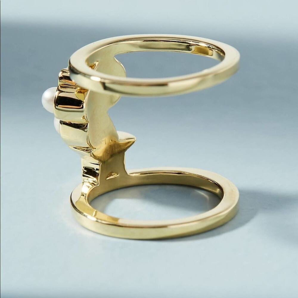 NEW Anthropologie Gold & Pearl Star Galaxies Ring - Picture 6 of 15